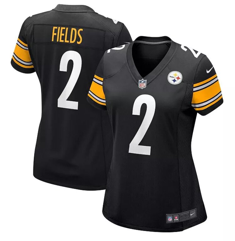 Women  Pittsburgh Steelers #2 Justin Fields Black Game 2024 NFL Nike jersey->women nfl jersey->Women Jersey